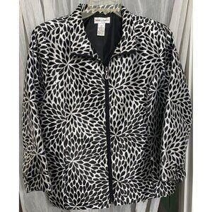 Dress Jacket Blazer Woman’s DRAPER & DAMONS, White Black Floral Statement VTG XL